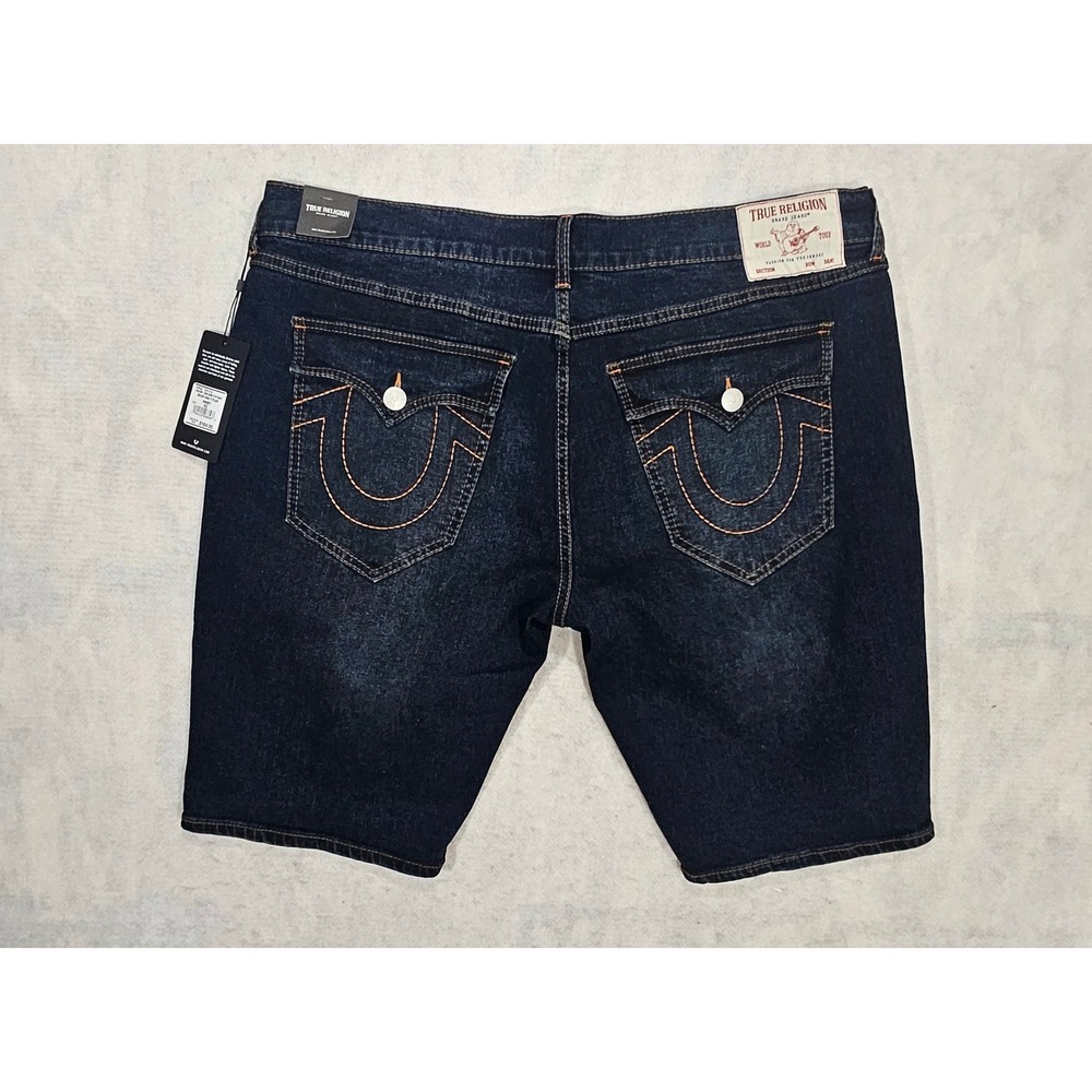 True Religion Ricky Big T Denim Shorts Mens 42 Flap NEW Pockets Whisker Dark